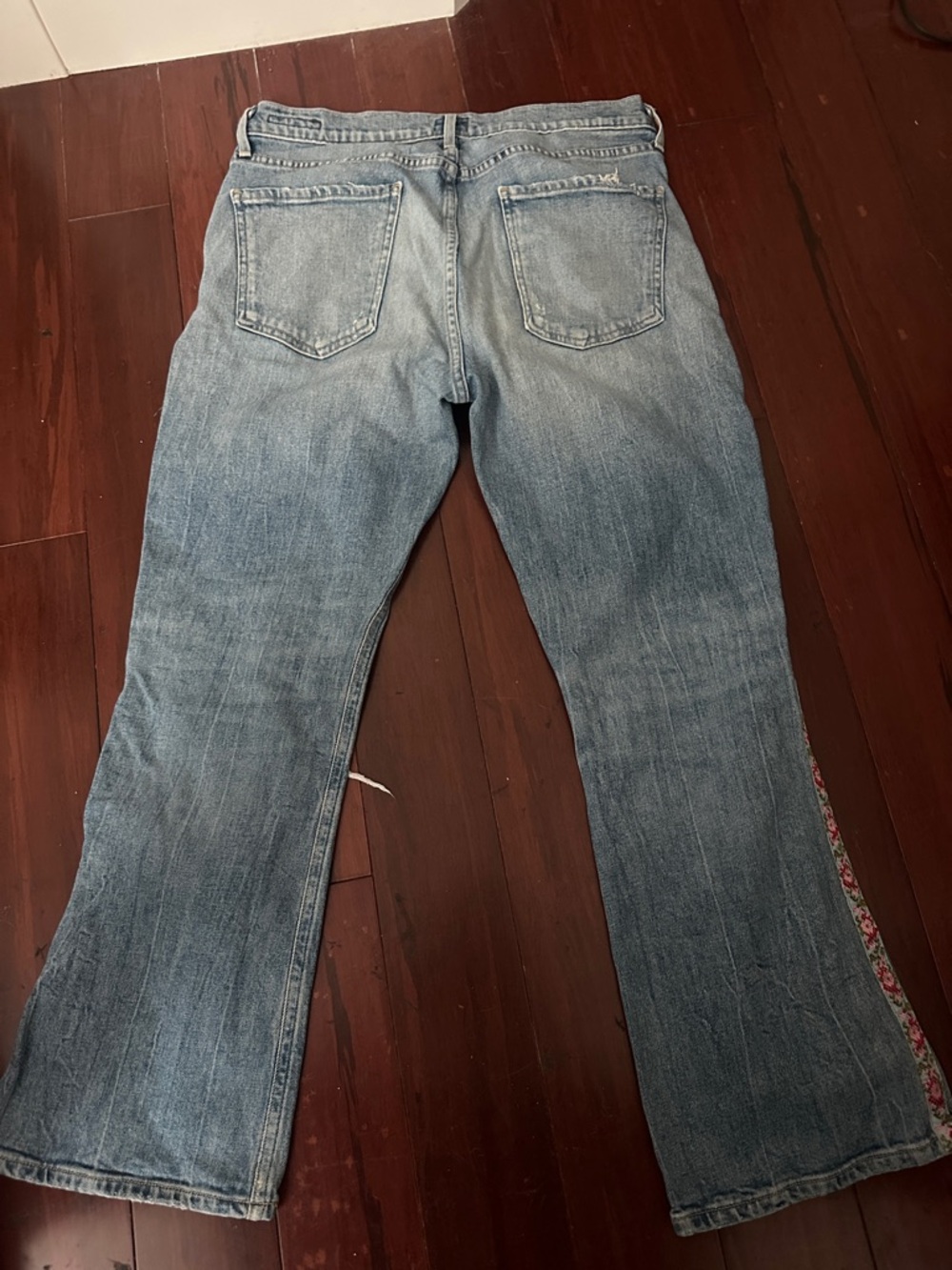 Citizens Of Humanity Distressed Denim Cropped Flare Jeans Pink Floral Side Trim - Picture 2 of 15